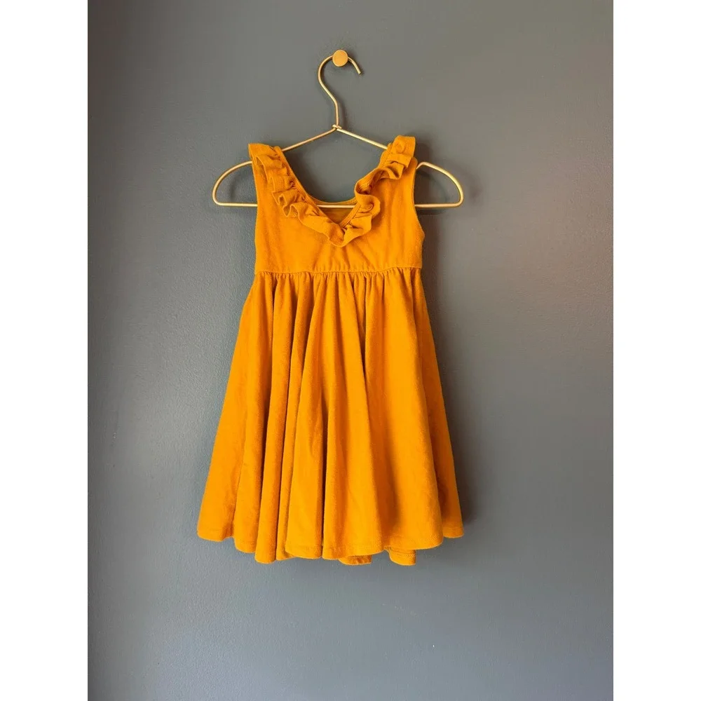 Remie Girl Mustard Yellow Ruffle Dress Size 3 Kids Sleeveless Twirl Dress